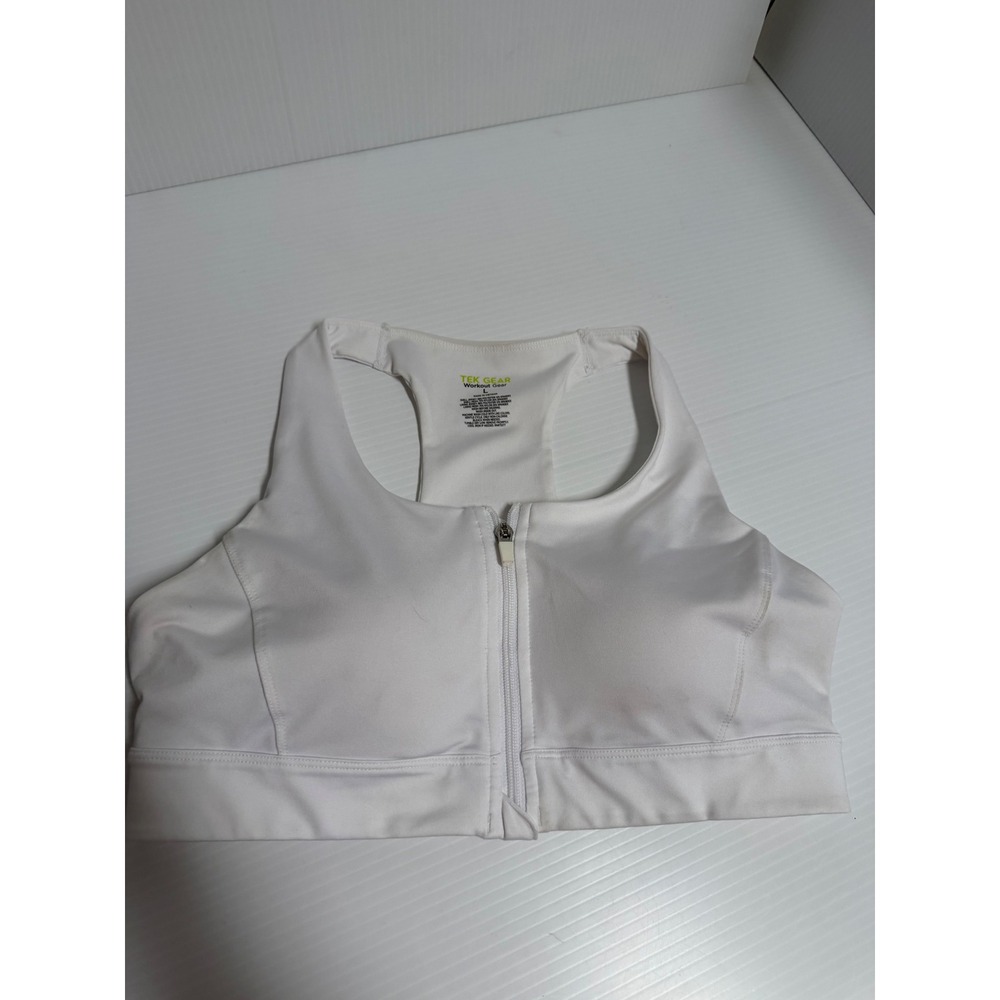 Tek Gear Womens Front Zip Racerback Sports Bra White Padded Gym Activewear L
